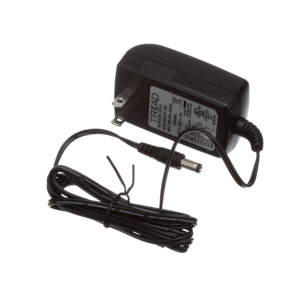 A black Delfield power supply adapter with a wire.