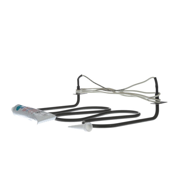 A pair of black and white wires with a tube attached to one of them.