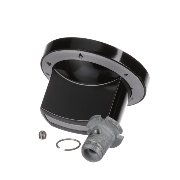 A black and silver circular Garland Gf series knob assembly with a screw.
