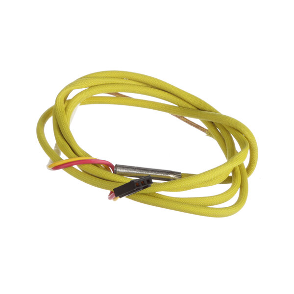 A yellow wire with a black, red, and green wire connected to the end of it.