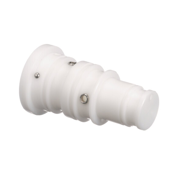 A white plastic Taylor X46860-B valve with two holes on it.