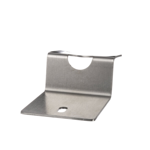 A stainless steel Groen bracket cover with a hole in it.