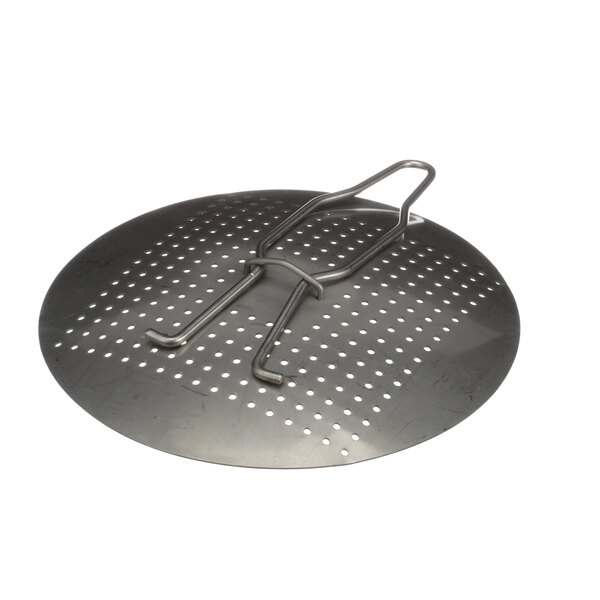 A Groen stainless steel strainer with a handle.