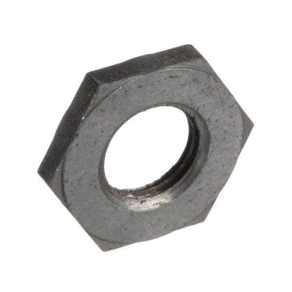A Hobart metal nut with a circular hole in it.
