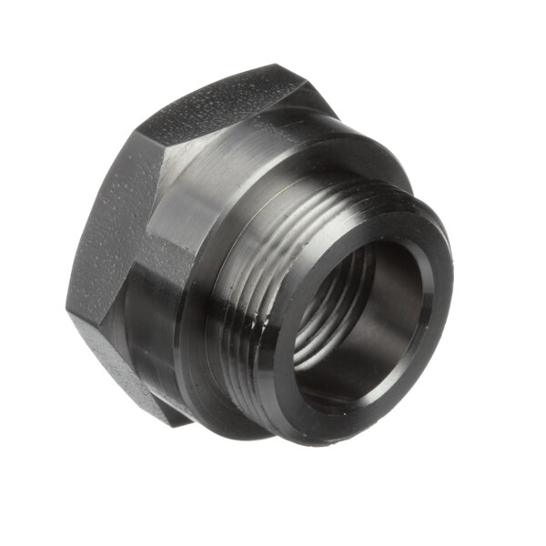 A black metal threaded nut for a Vulcan Steamport Cabinet.