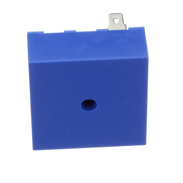 A blue square Lincoln Timer Delay Relay with a hole in it.