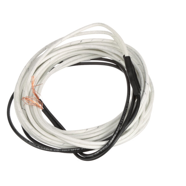 A close-up of a white and black Randell heater wire.