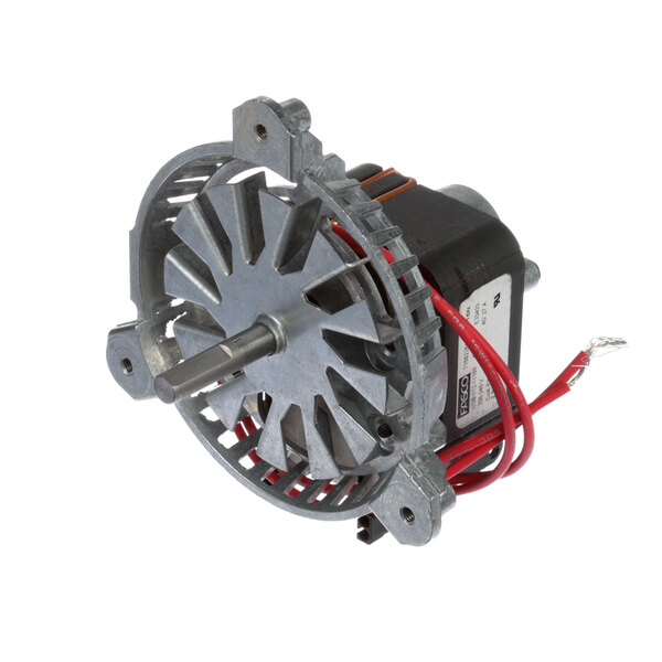 A small metal motor with red wires.