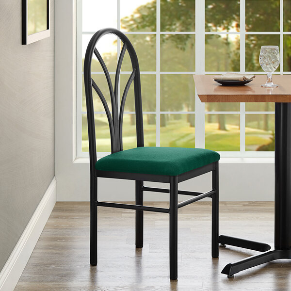 Lancaster Table & Seating Green Fan Back Restaurant Dining Room Chair with 1 3/4" Padded Seat - Preassembled