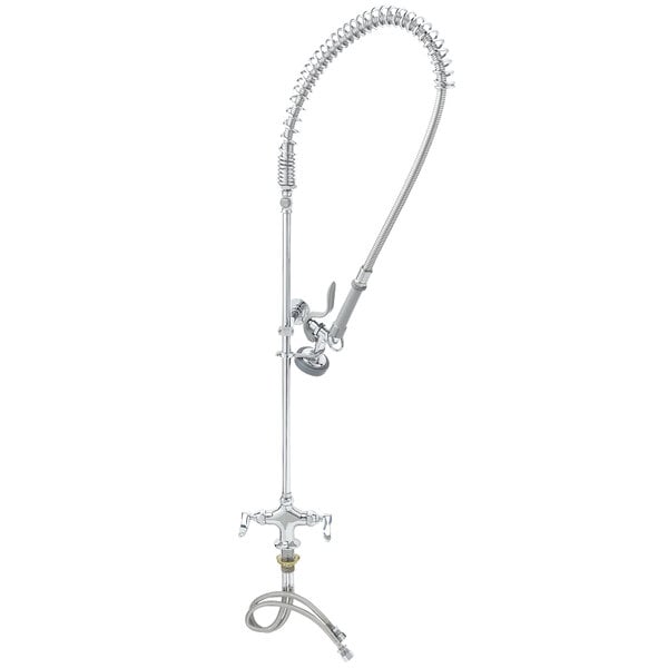A silver T&S pre-rinse faucet with a hose and tee assembly.
