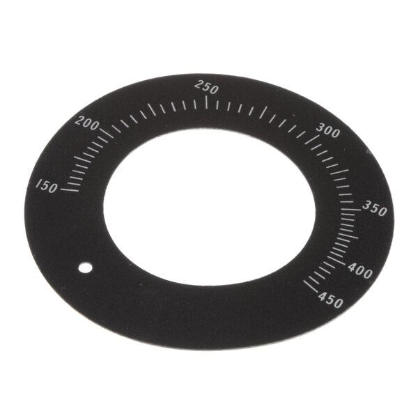A circular black Vulcan thermostat bezel with white numbers.
