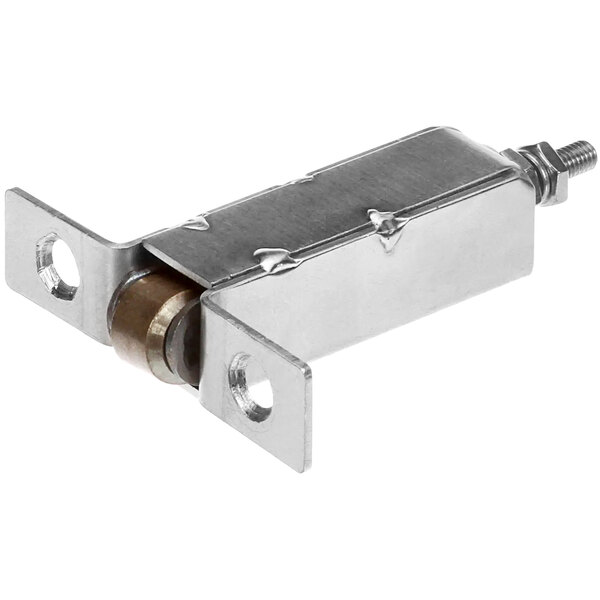 A Bakers Pride stainless steel latch with a metal roller and screw.