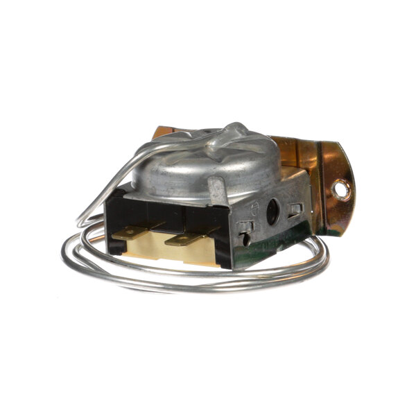 A Silver King 43064 commercial refrigeration thermostat with a wire attached.
