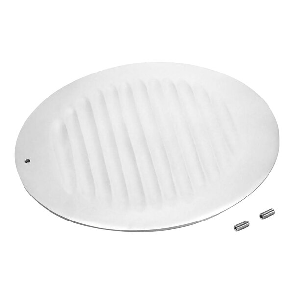 A white round Berkel center plate with holes.