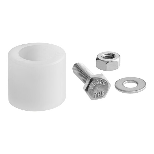 A white plastic Hatco stationary roller nut and bolt.