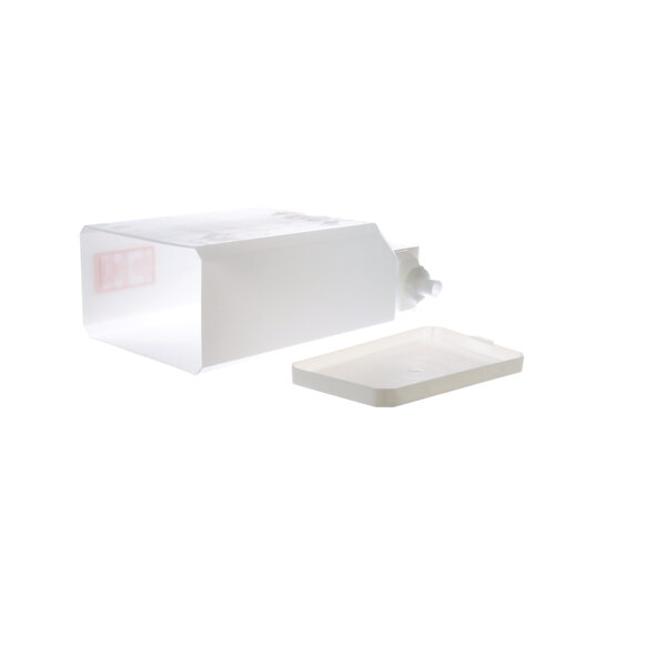 A white rectangular Grindmaster Cecilware hopper with a lid.