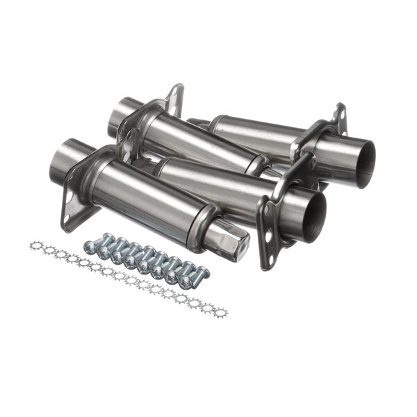A set of Glastender stainless steel legs with screws.