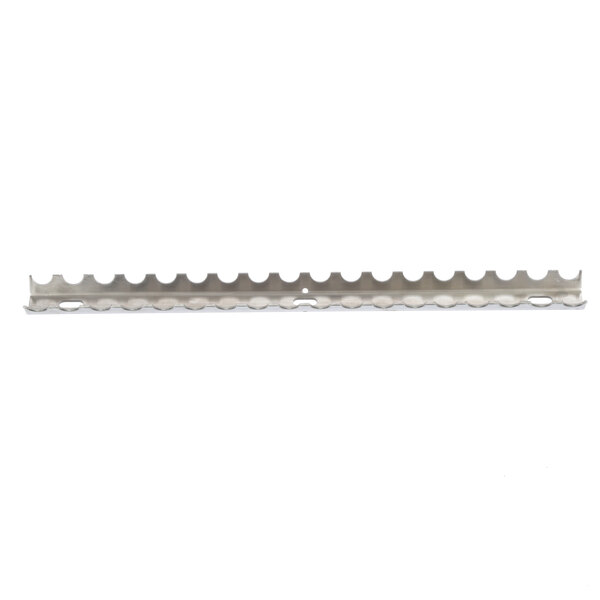 A metal strip with 18 grooves and holes on the long edge.