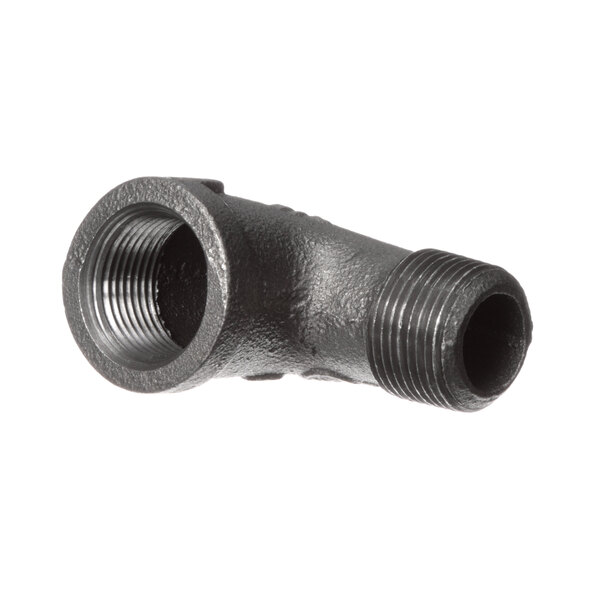 A black metal pipe with a threaded end.