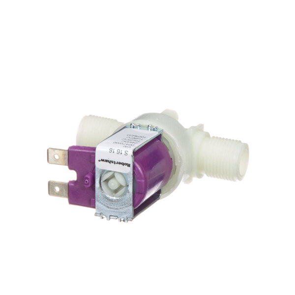A white and purple Franke 24 volt water valve with a purple roller.
