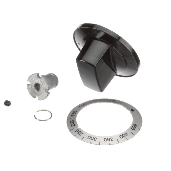 A black Garland knob and ring with a screw.