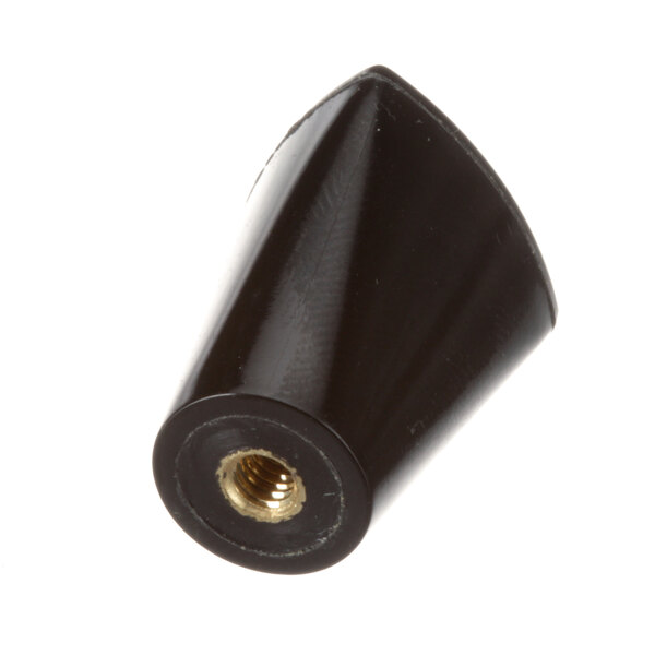 A black plastic cone knob with a gold nut on it.