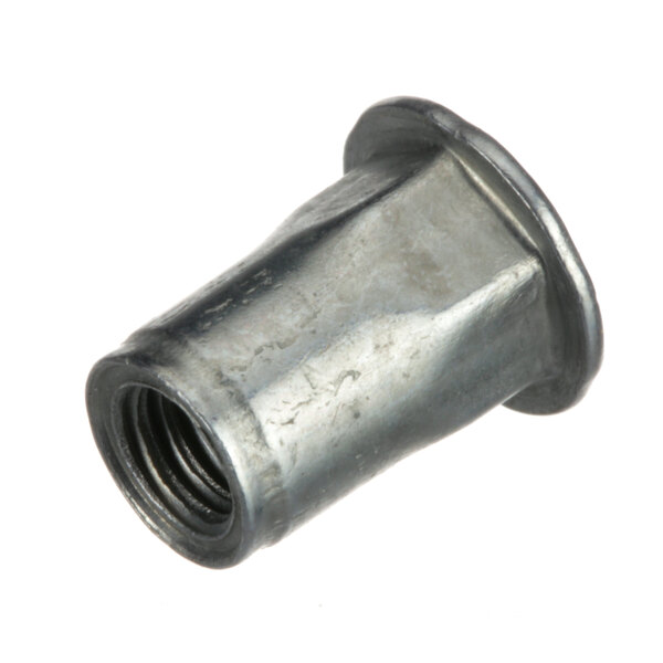 A close-up of a Henny Penny steel nutsert with a threaded hole.