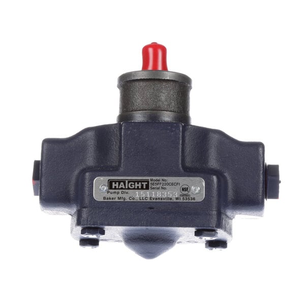 A close-up of a BKI P0070 black and red pressure valve.