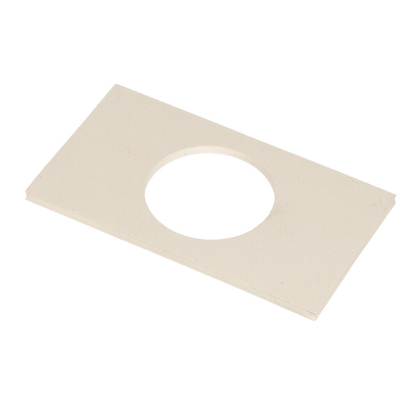 A white rectangular Glastender gasket with a hole in it.