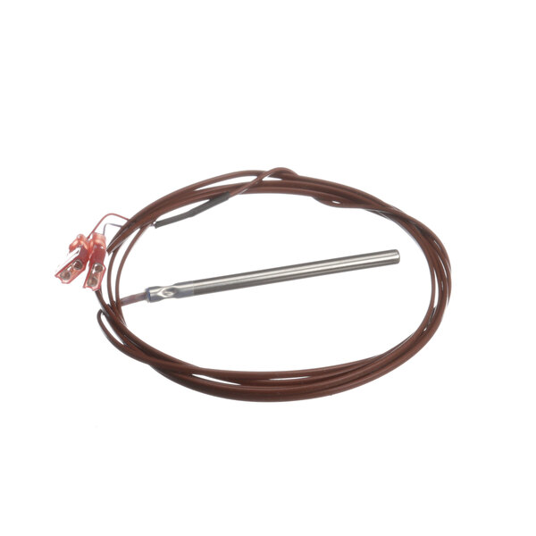 A brown wire with a metal rod attached to it.