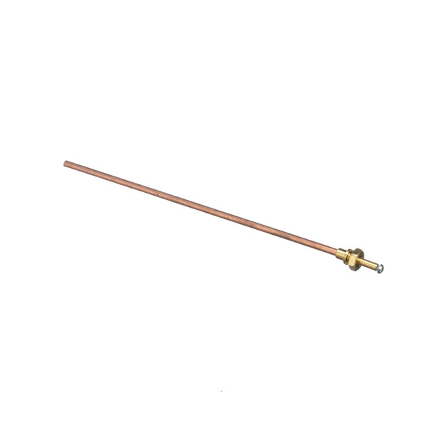 A long copper tube with a brass handle on a white background.