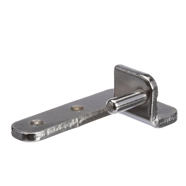 A stainless steel door hinge with a bolt on it.