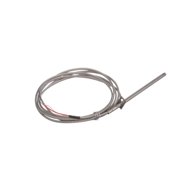A Nieco 15576 temperature probe with a red wire wrapped around a metal rod.