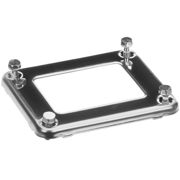 A silver metal Rational gasket frame with screws.