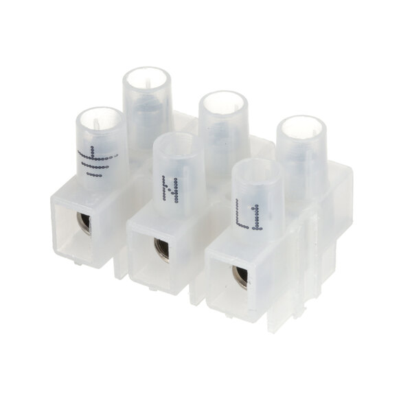 A group of four white plastic Antunes terminal blocks.