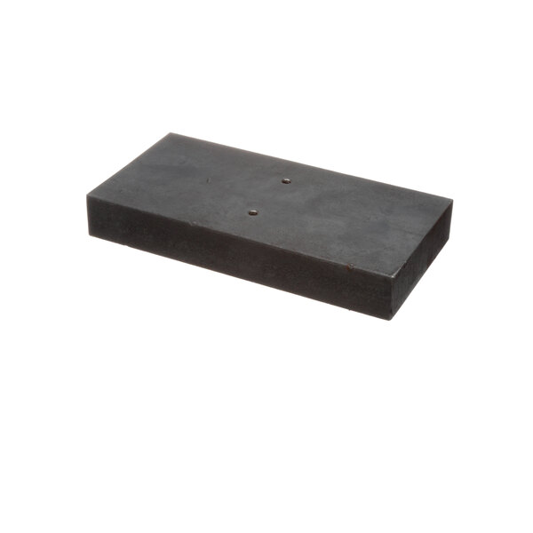 A black rectangular platen weight with holes.