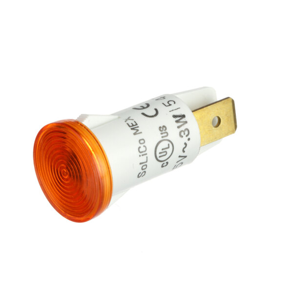 An Antunes amber indicator light with a white base and orange reflector.