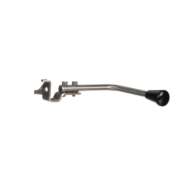 A metal Southbend drain lever with black handles.