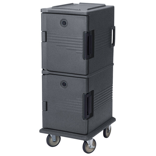 Cambro UPC800SP191 Ultra Camcarts® Granite Gray Insulated Food Pan Carrier with Heavy-Duty Casters and Security Package - Holds 12 Pans