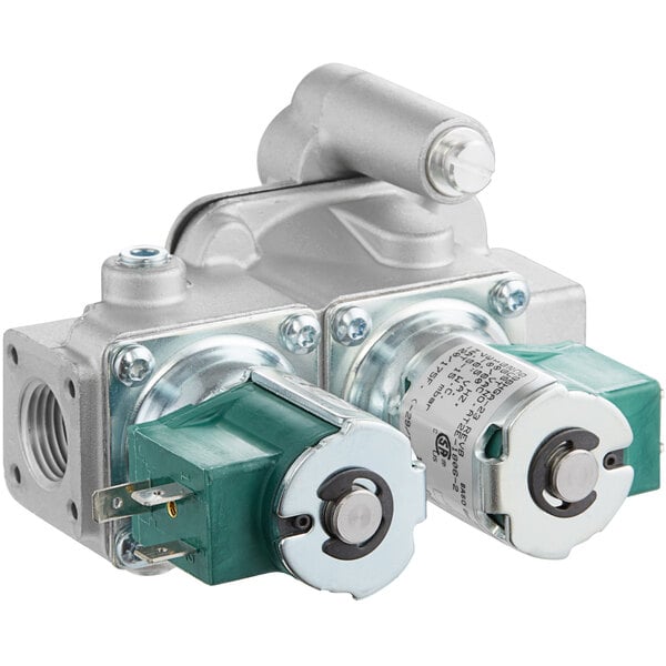A pair of Accutemp natural gas regulator valves with green and blue wires.