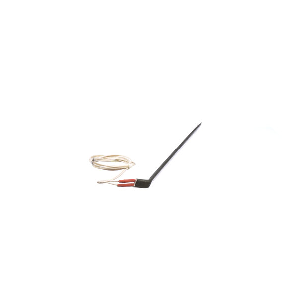 A long metal object with a small black and white wire and a red tip.