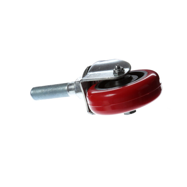 A Henny Penny swivel stem caster with a red wheel.