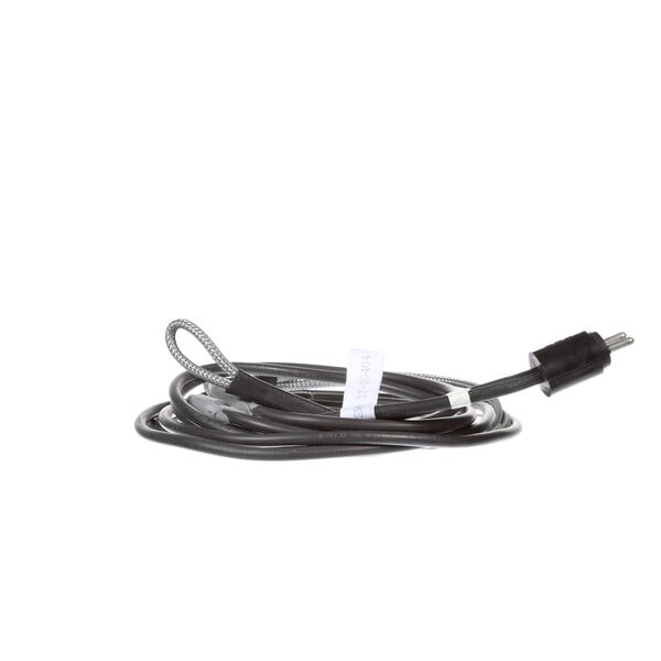 A black cable with a white label reading "Master-Bilt 17-00404 Heater Wire, Drain Line, 6.5"
