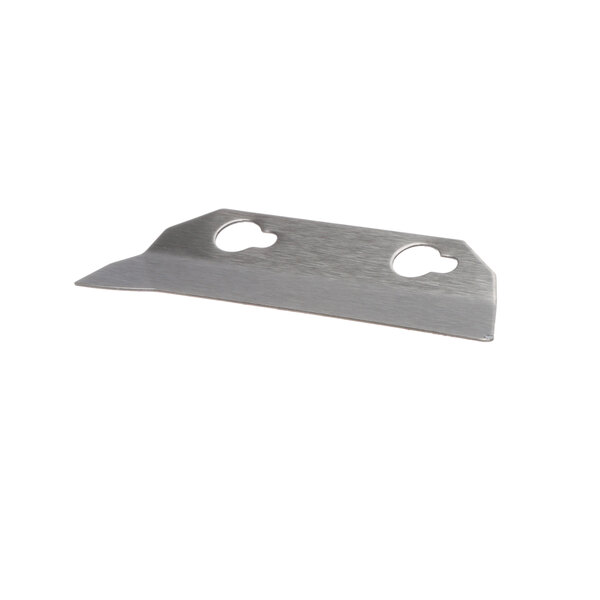 A metal knife blade with holes.