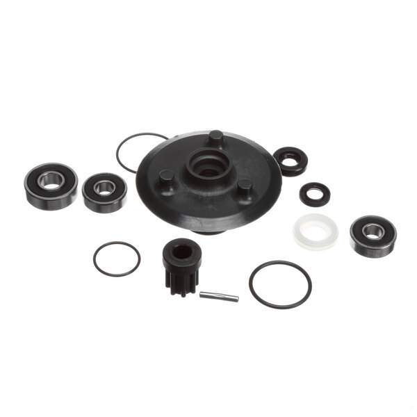 A black rubber seal kit with rubber washers and rubber seals for a Sammic immersion blender.