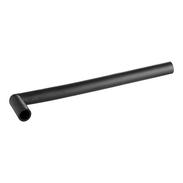 A black rubber hose with a black cap on one end and a hole on the other.