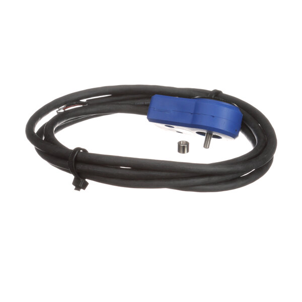 A black cable with a blue plug and connector.