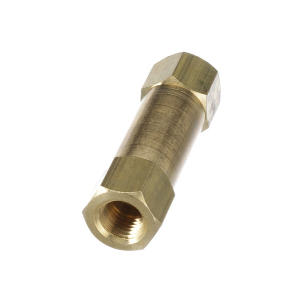 A close-up of a brass threaded pipe fitting for a Doyon Baking Equipment water filter.