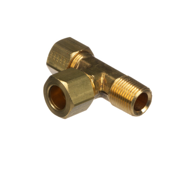 A Pitco brass compression tee fitting with threaded ends.