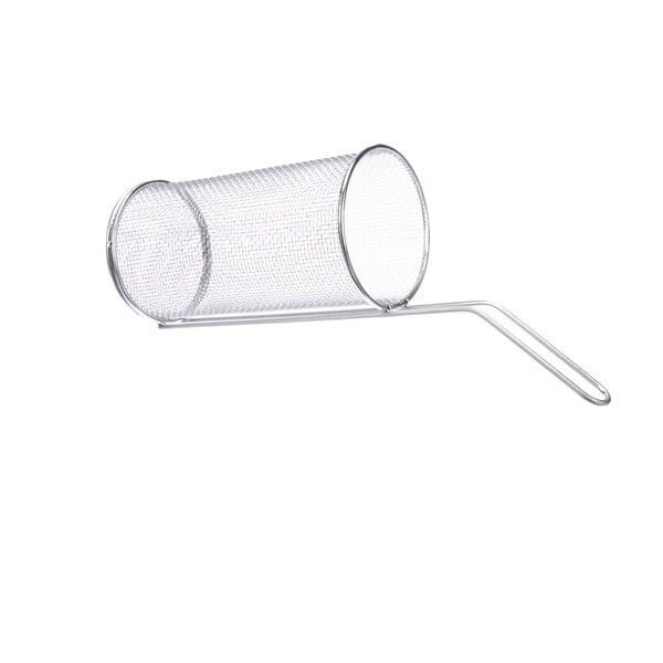 A silver mesh Imperial round insert basket with a handle.